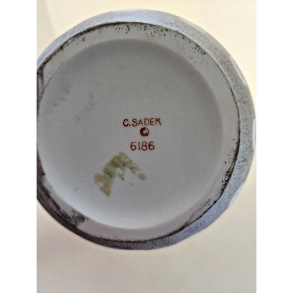 VASE/SHELF DECOR-C. Sadek 6186-Unglazed Porcelain-Molded Flowers-Pink-Gray-10" - Picture 10 of 11